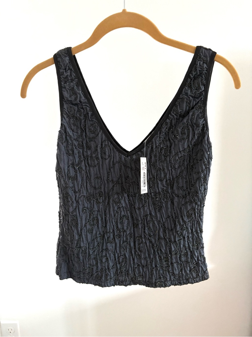 bebe Gunmetal Gray Beaded V-Neck Camisole, L